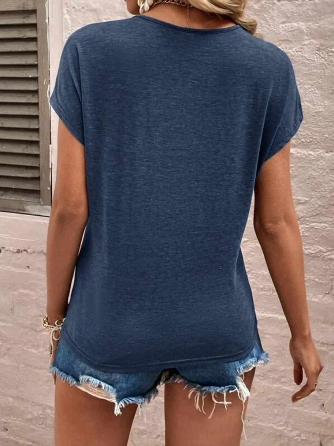Full Size Lace Detail V-Neck Short Sleeve T-Shirt - Trendsi