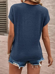 Full Size Lace Detail V-Neck Short Sleeve T-Shirt - Trendsi