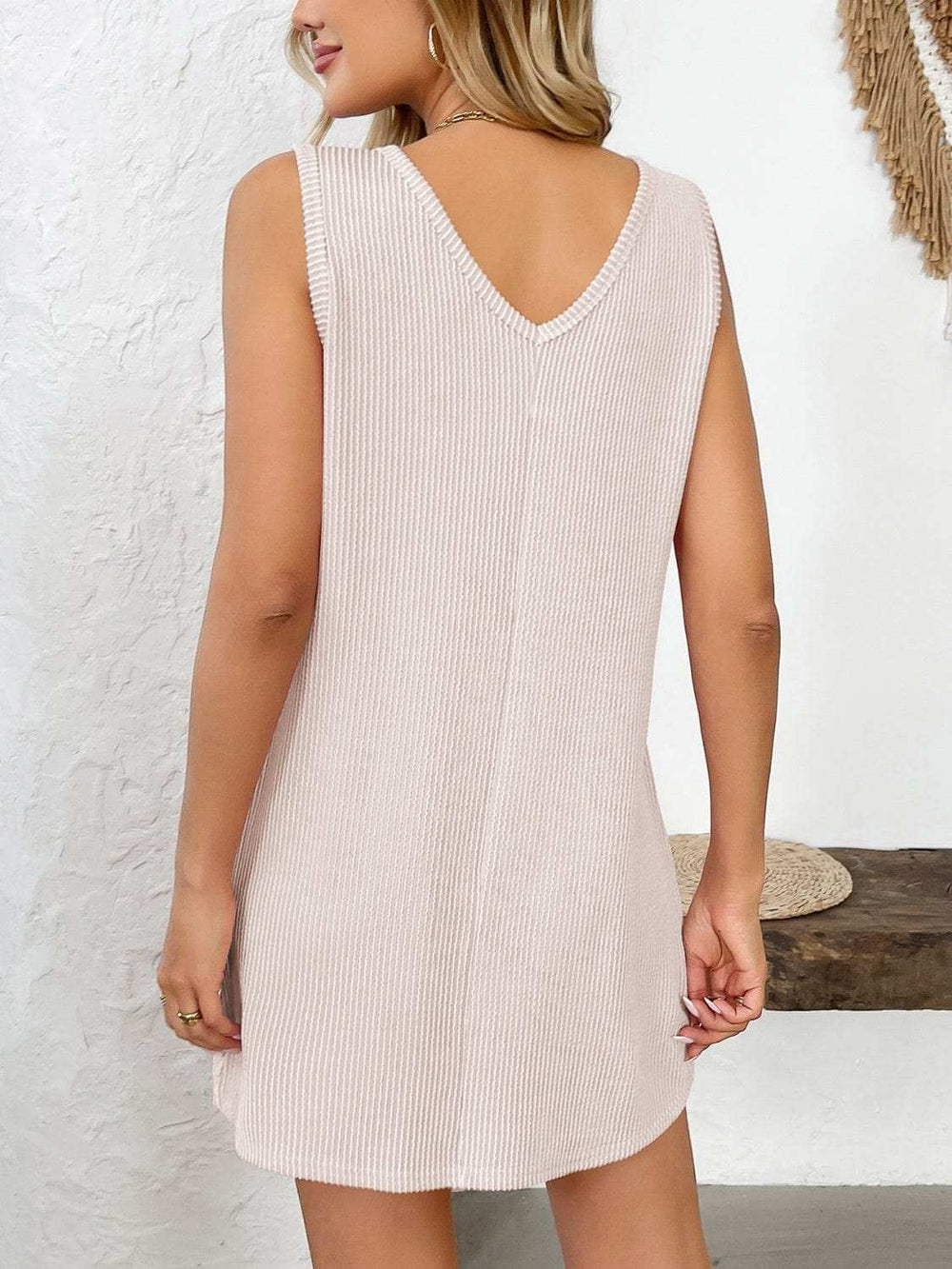 Texture Pocketed V-Neck Tank Dress - Trendsi - Flyclothing LLC