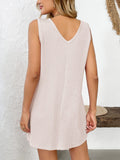Texture Pocketed V-Neck Tank Dress - Trendsi