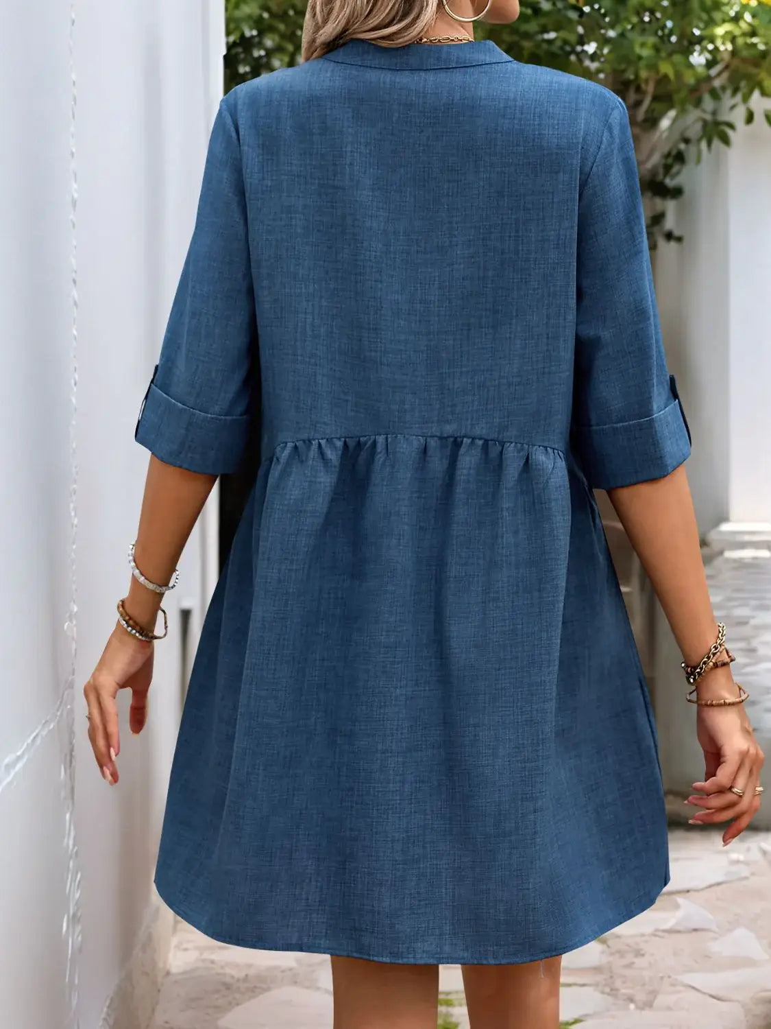 Perfee Button Down Notched Half Sleeve Mini Shirt Dress - Trendsi - Flyclothing LLC