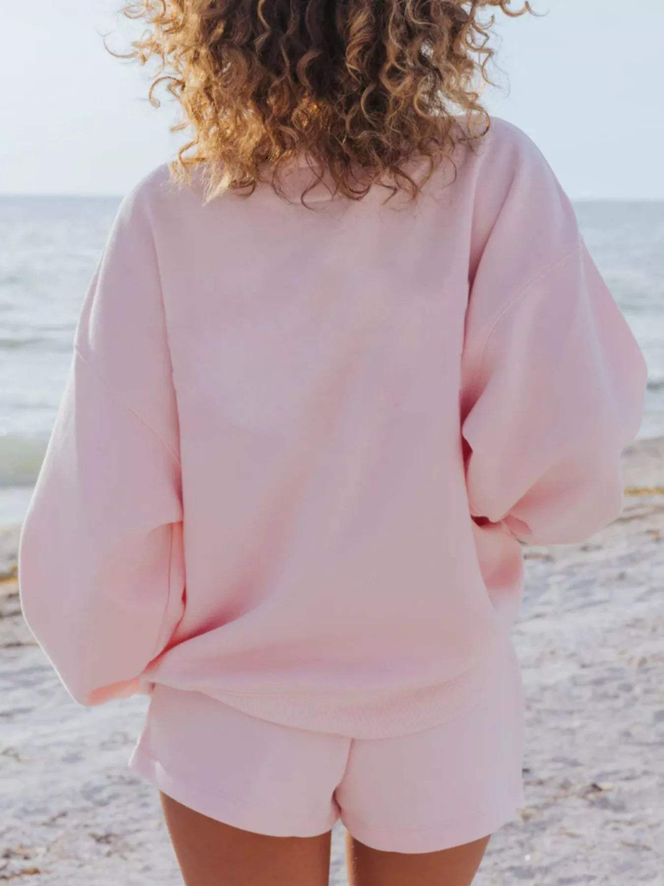 Relaxed Fit Round Neck Sweatshirt and Shorts Set - Trendsi - Flyclothing LLC