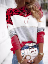 Full Size Leopard Color Block Long Sleeve Sweater Plus Size - Trendsi - Flyclothing LLC