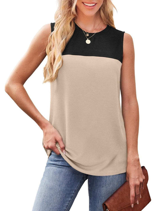 Color Block Round Neck Tank - Trendsi - Flyclothing LLC