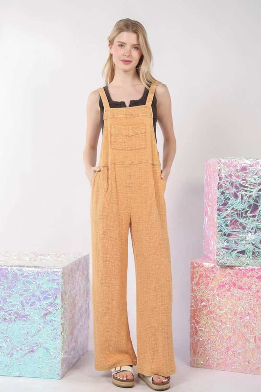 VERY J Texture Washed Wide Leg Overalls - Trendsi - Flyclothing LLC