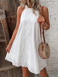 Eyelet Grecian Neck Mini Dress - Trendsi - Flyclothing LLC