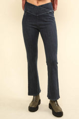 VERY J Washed Denim Stretchy Crossover Waist Leggings - Trendsi - Flyclothing LLC