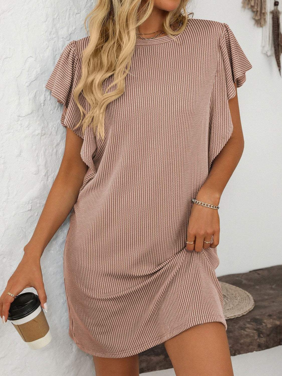 Mandy Ruffled Round Neck Short Sleeve Dress - Trendsi - Flyclothing LLC