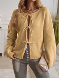 Devine Tied Round Neck Dropped Shoulder Cardigan - Trendsi - Flyclothing LLC