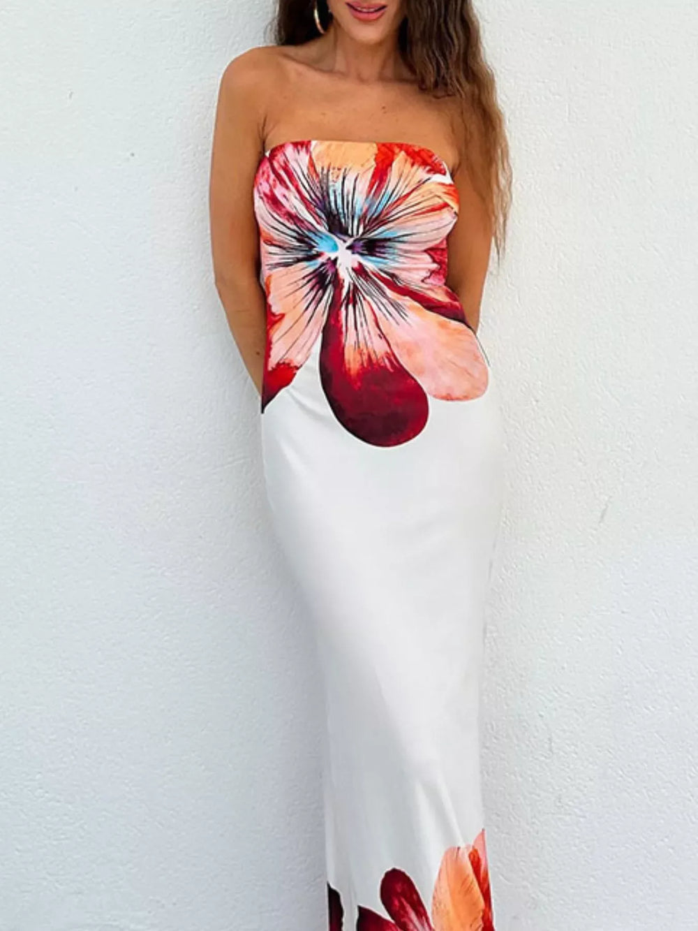 Floral Print Strapless Bodycon Maxi Dress - Trendsi - Flyclothing LLC