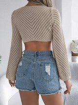 Openwork Tied Long Sleeve Knit Cover Up - Trendsi - Flyclothing LLC