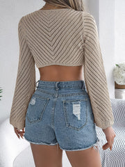 Openwork Tied Long Sleeve Knit Cover Up - Trendsi