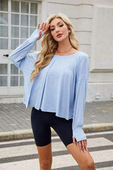 Cutout Back Round Neck Long Sleeve T-Shirt - Trendsi - Flyclothing LLC