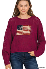 Zenana American Flag Crew Neck Sweater - Trendsi - Flyclothing LLC