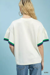 Umgee Contrast Trim Bell Sleeve Top - Trendsi - Flyclothing LLC