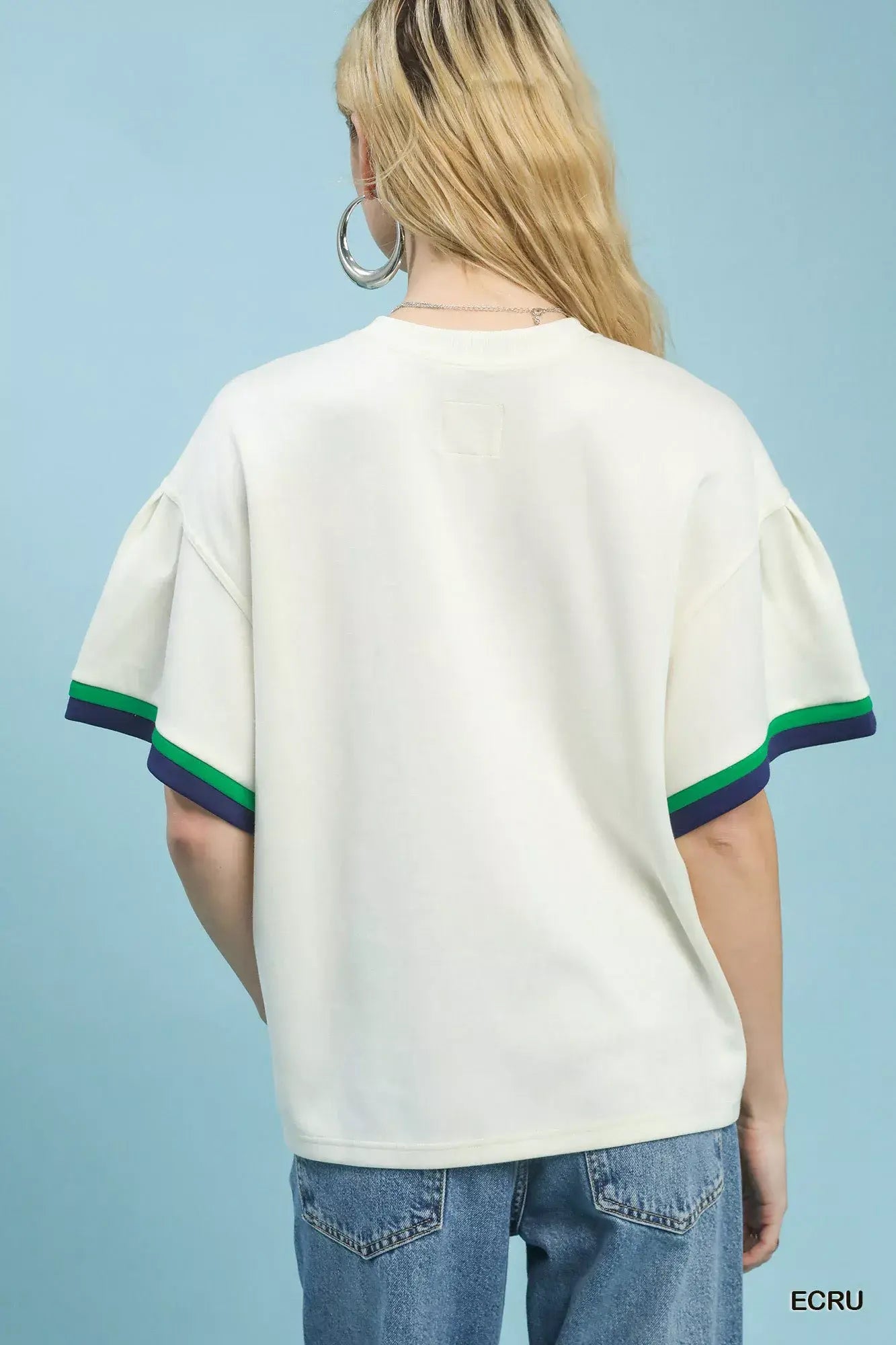 Umgee Contrast Trim Bell Sleeve Top - Trendsi - Flyclothing LLC