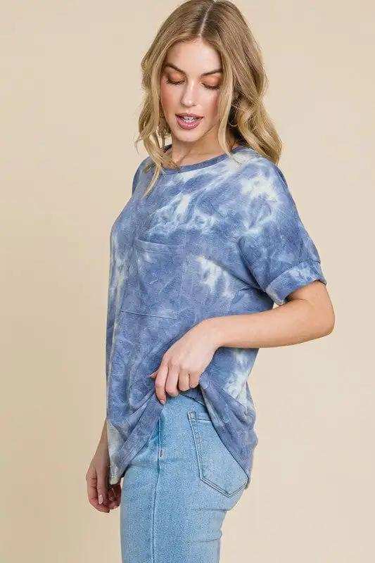 BOMBOM Tie-Dye Round Neck Short Sleeve T-Shirt - Trendsi - Flyclothing LLC