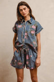 BiBi Floral Printed Denim Short Pants With Pocket - Trendsi - Flyclothing LLC