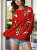 Sequin Gingerbread Man Long Sleeve Sweatshirt - Trendsi