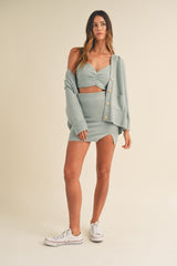 MABLE 3 Pieces Sweater Set with Crop Cami, Mini Skirt, Cardigan - Trendsi
