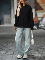 Textured Drawstring Long Sleeve Hoodie - Trendsi - Flyclothing LLC