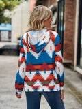 Geometric Zip Up Long Sleeve Hooded Jacket - Trendsi