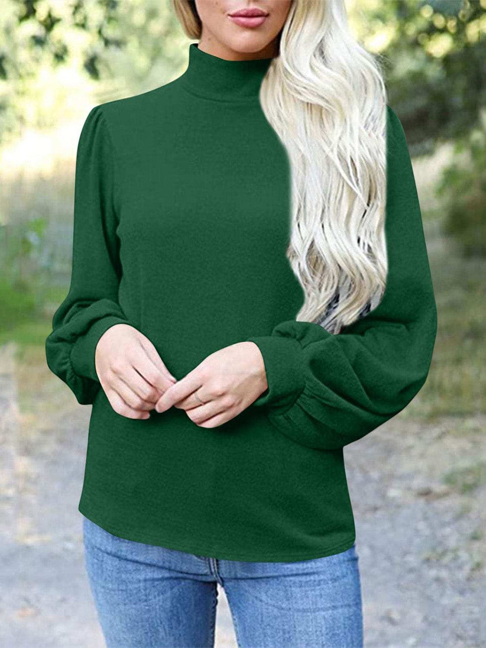 Full Size Mock Neck Long Sleeve T-Shirt - Trendsi - Flyclothing LLC