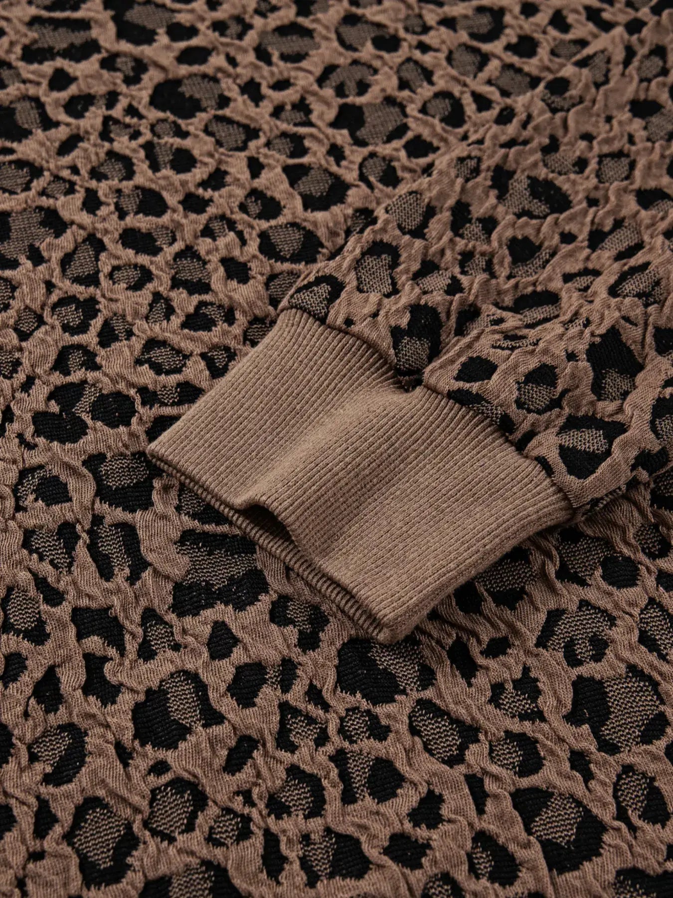 Ribbed Trim Leopard Print Long Sleeve Top - Trendsi - Flyclothing LLC