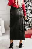 Slit PU Leather Midi Skirt - Trendsi - Flyclothing LLC