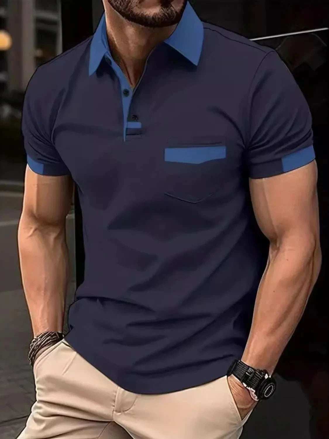 Men's Full Size Contrast Collared Neck Short Sleeve Polo Plus Size - Trendsi - Flyclothing LLC
