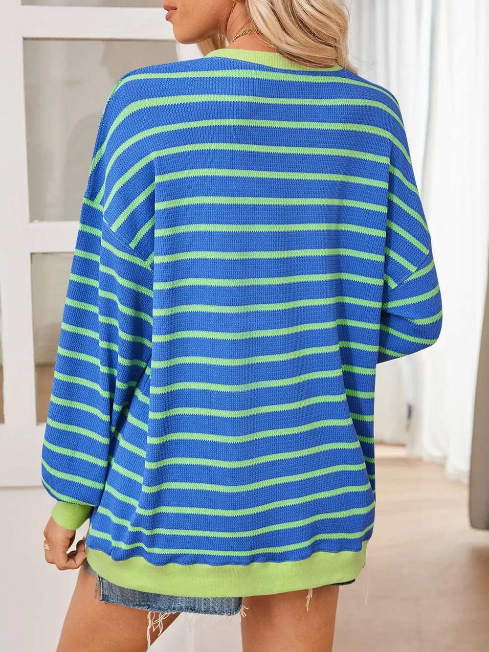 Lovelet Striped Contrast Long Sleeve Sweatshirt - Trendsi - Flyclothing LLC