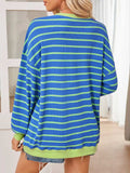 Lovelet Striped Contrast Long Sleeve Sweatshirt - Trendsi - Flyclothing LLC