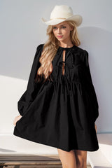 Double Take Tied Long Sleeve Mini Dress - Trendsi