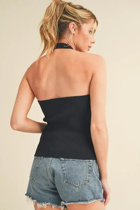 Aemi + Co Ribbed Halter Neck Cami - Trendsi - Flyclothing LLC