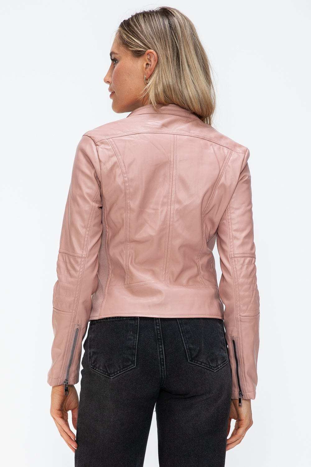 Snobbish Faux Leather Zip Up Drawstring Hooded Jacket - Trendsi - Flyclothing LLC
