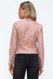 Snobbish Faux Leather Zip Up Drawstring Hooded Jacket - Trendsi - Flyclothing LLC