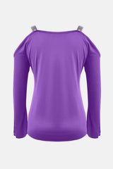 Sequin V-Neck Cold Shoulder Top - Trendsi - Flyclothing LLC