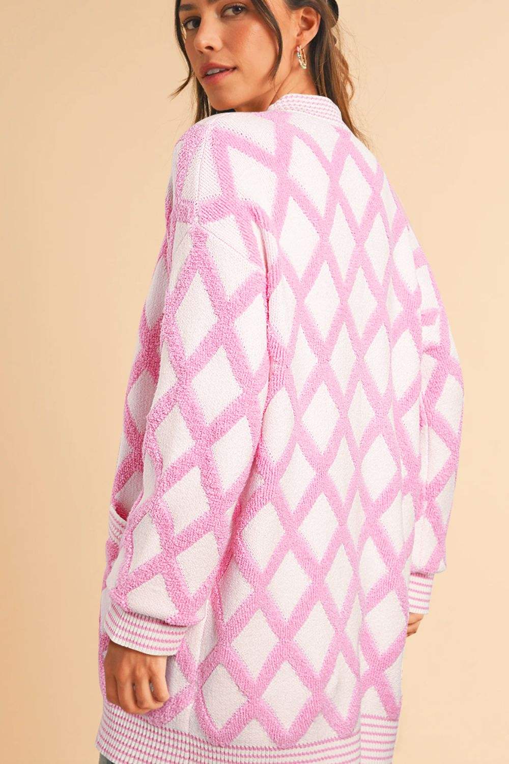 Geometric Open Front Long Sleeve Cardigan - Trendsi - Flyclothing LLC
