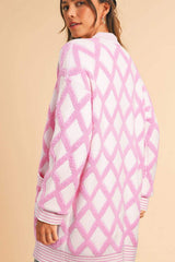Geometric Open Front Long Sleeve Cardigan - Trendsi - Flyclothing LLC