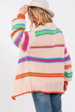 SAGE + FIG Rainbow Striped Open Front Knit Cardigan - Trendsi