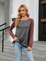 Round Neck Raglan Sleeve T-Shirt - Trendsi - Flyclothing LLC