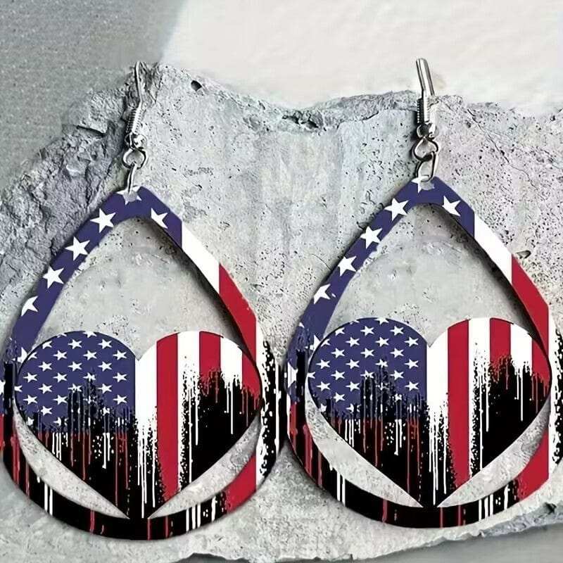 US Flag Pattern Wooden Earrings - Trendsi - Flyclothing LLC