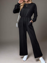 Tied Round Neck Wide Leg Jumpsuit - Trendsi - Flyclothing LLC