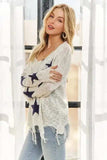 ADORA Distressed Star Sweater Top - Trendsi