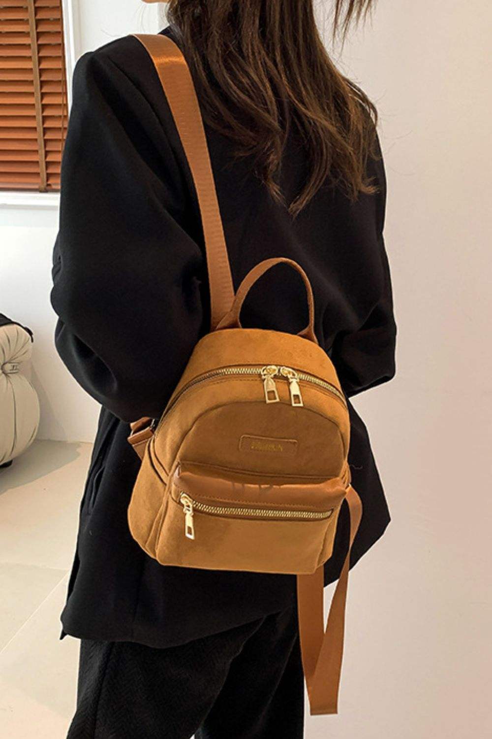 Suede Adjustable Strap Backpack Bag - Trendsi - Flyclothing LLC