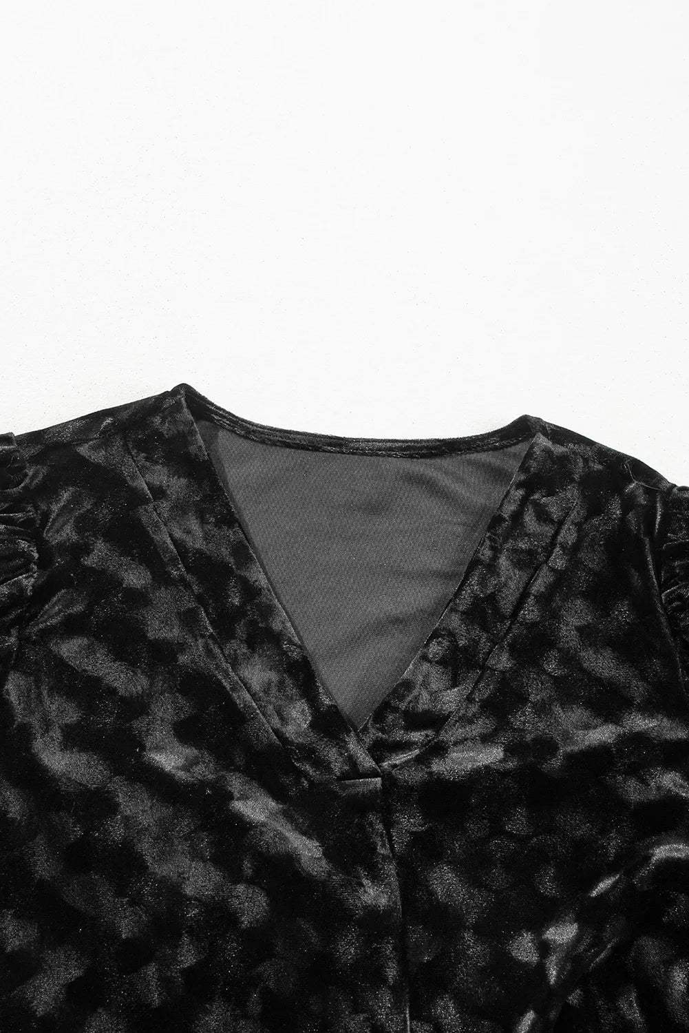 V-Neck Three-Quarter Sleeve Velvet Mini Dress - Trendsi - Flyclothing LLC