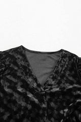 V-Neck Three-Quarter Sleeve Velvet Mini Dress - Trendsi - Flyclothing LLC