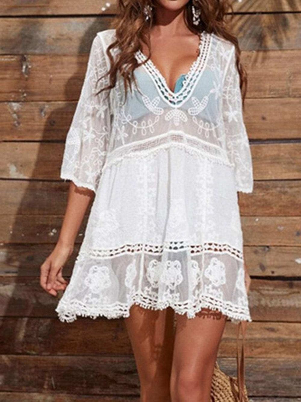 Lace Detail Plunge Cover-Up Dress - Trendsi - Flyclothing LLC