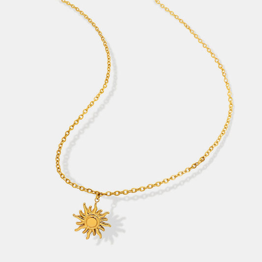 Titanium Steel Sun Shape Pendant Necklace - Trendsi
