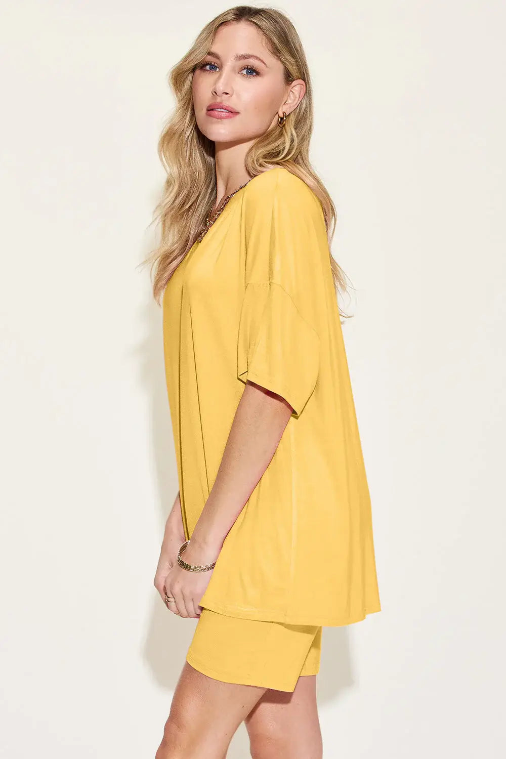 Basic Bae Bamboo Full Size V-Neck Drop Shoulder T-Shirt and Shorts Set - ShopBasicbae - Flyclothing LLC